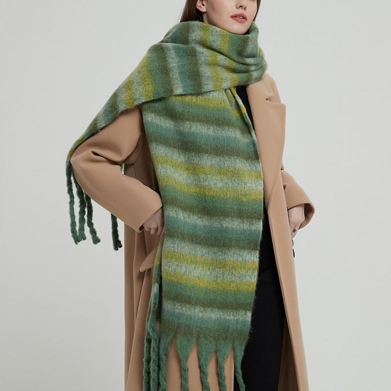 Women's Vintage Scarfs Winter Casual Scarf Stripe Shawl Wraps Poncho Blanket Fringe Soft Warm Thick Blanket Scarfs Chunky Long Shawl Scarves for Women