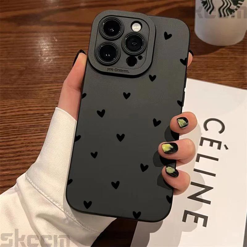 

Черный чехол для телефона Love Heart для iPhone 16 14 15 13 12 11 Pro Max X XR XS 7 8 15 16 Plus SE 2020 противоударный силиконовый мягкий чехол iPhone 12 Mini