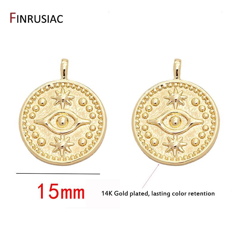2020 new greek eye charms high quality copper metal gold plated round commemorative coin pendant charm for diy make jewelry