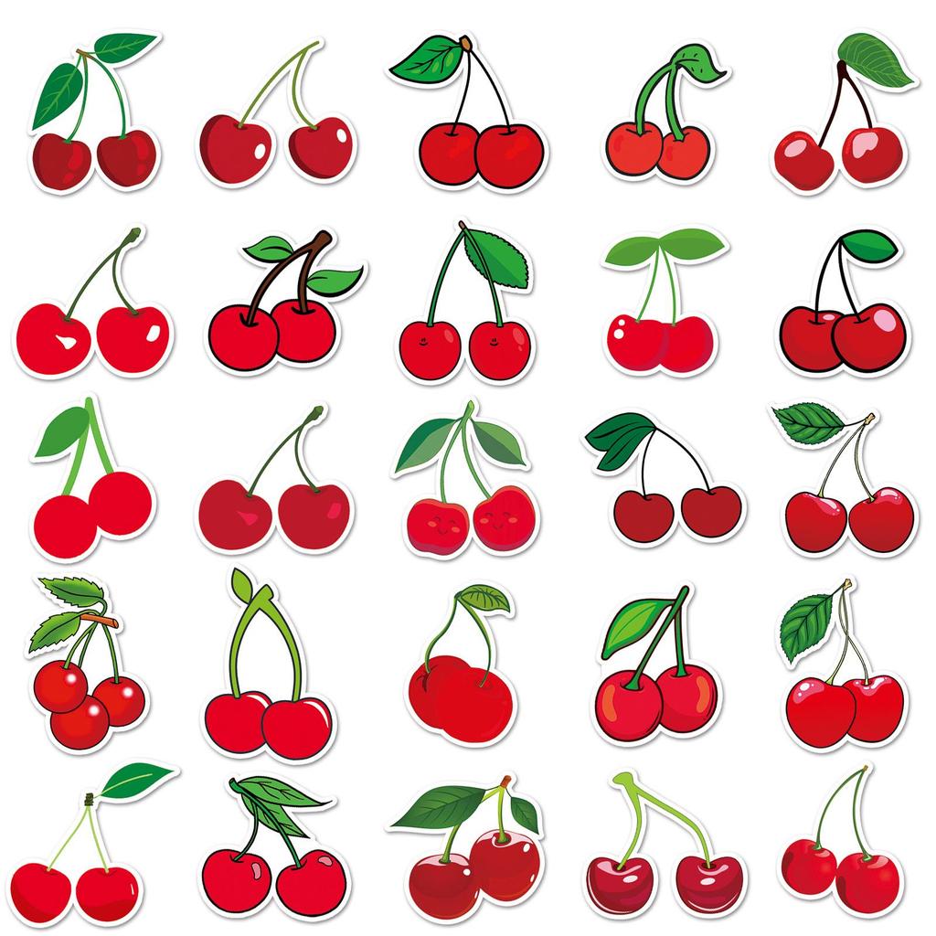 50pcs Cute Cherry Stickers: Waterproof Decorative Fruit Stickers for Phone Cases, Milk Tea Cups, and Stationery