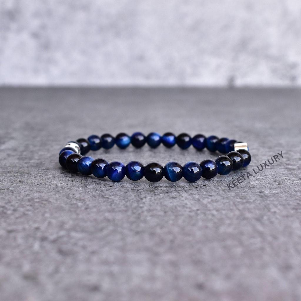 Hamsa Hand Blue Tiger's Eye Bead Bracelet Om Protection Charm Beaded Bracelet for Men Healing Gemstone Unique Friendship Gifts