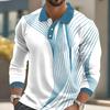 Men'S Striped Print Golf Shirt Long Sleeve Polo Shirt Lapel Business Casual Formal Button 3D Printing Autumn And Winter