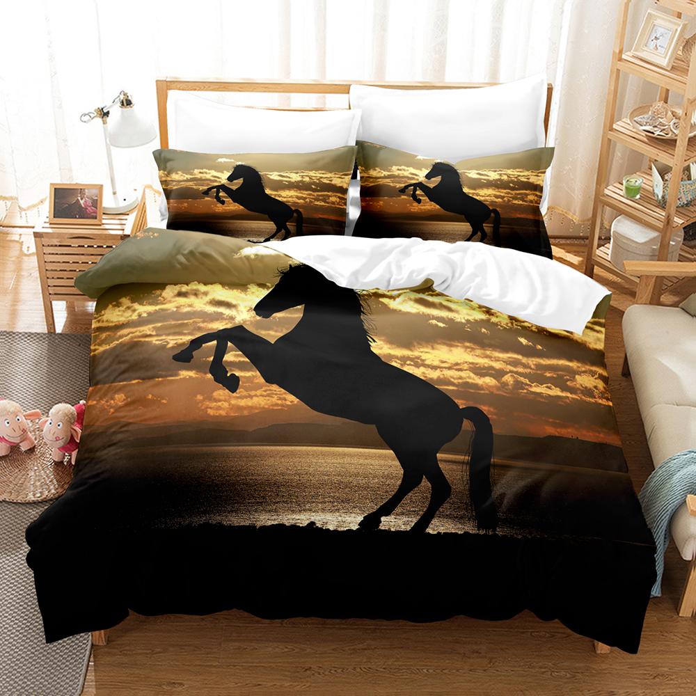 Polyester Comfortable White Horse Pattern Duvet Cover Set With Duvet Cover And Pillowcases King Queen Twin Sizes For All Ages