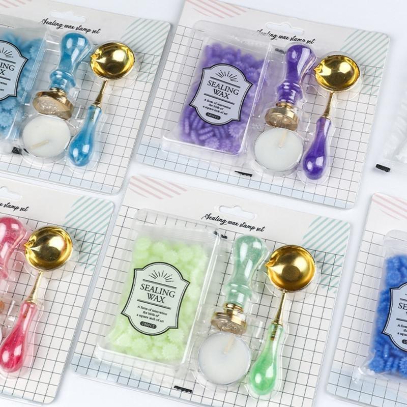 Sealing Wax Beads Box Set With Spoon Handle For Seal Stamp Making Cards Envelopes Wedding Invitations Packages Gift Wrap X3UC