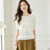 Srcr Women's Wool Blend Thin Knit Round Neck Mid-Sleeve Top