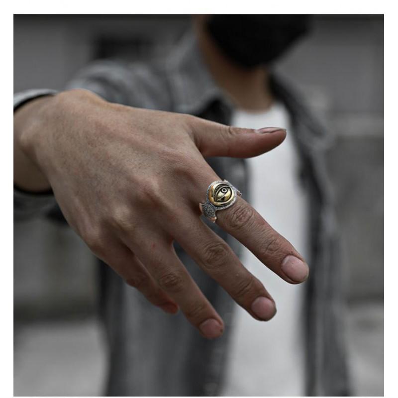 Adjustable Open Ring Men Women Vintage Horus Eye Evil Geometric Statement