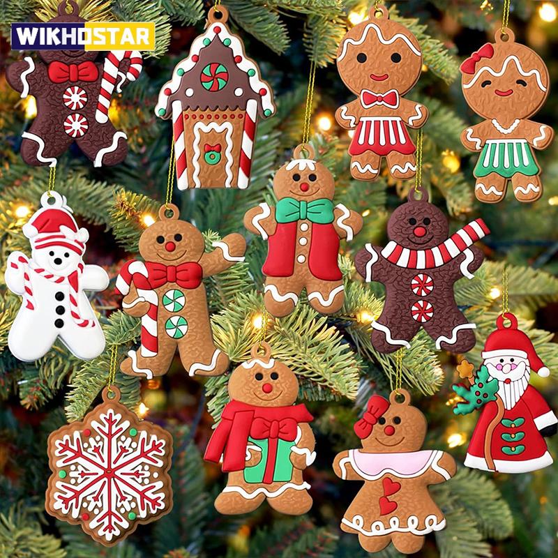 12Pcs Christmas Wooden Pendants Gingerbread Man Xmas Tree Hanging Ornaments Home Party Christmas Decor Navidad New Year Gifts