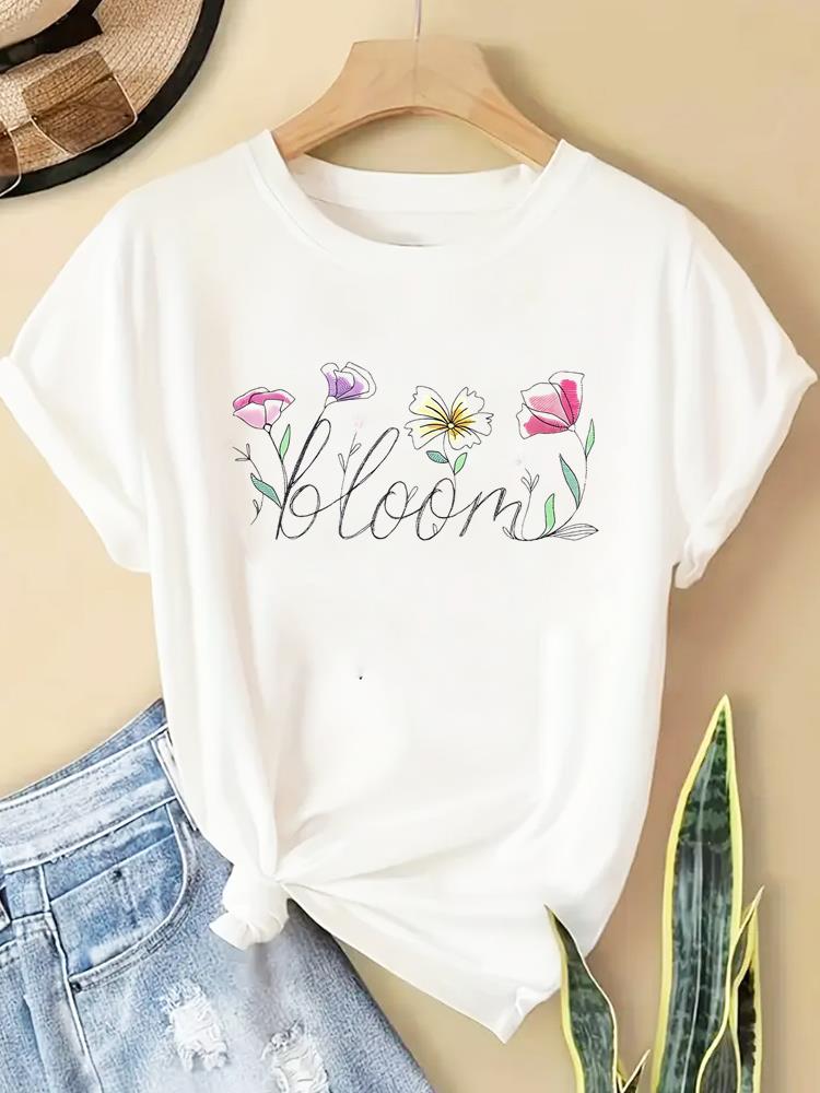 (Asian Size) letter trend cute Women Casual Short Sleeve T  Tee Top Clothing Shirt Fashion Printed Lady Female Graphic T-shirts