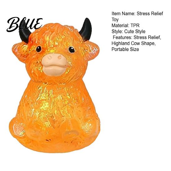 Medium Size Stress Toy Glitter Highland Cow Squeeze Slow Rising Clear Cattle Ball Shaped Anti-anxiety Soft Animal Shape Home Office Desk Fidget