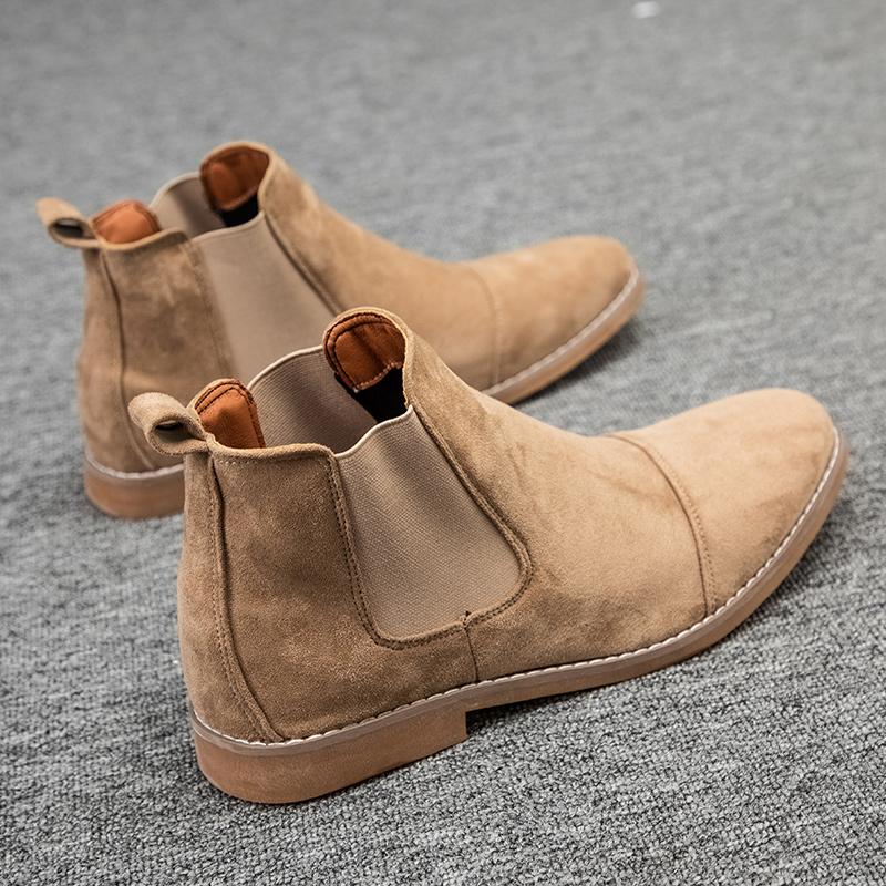Fashion Men's Chelsea Boots British Style Slip On Shoes Comfortable Suede Leather Business Dress Shoes Elastic Strap Ankle Boots