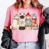 Watercolor Style Cat Mama Retro Kitten Cotton Tshirts Cute Cat Lover Gift Oneck Printed Tops Women Kawaii Clothes Ropa Mujer