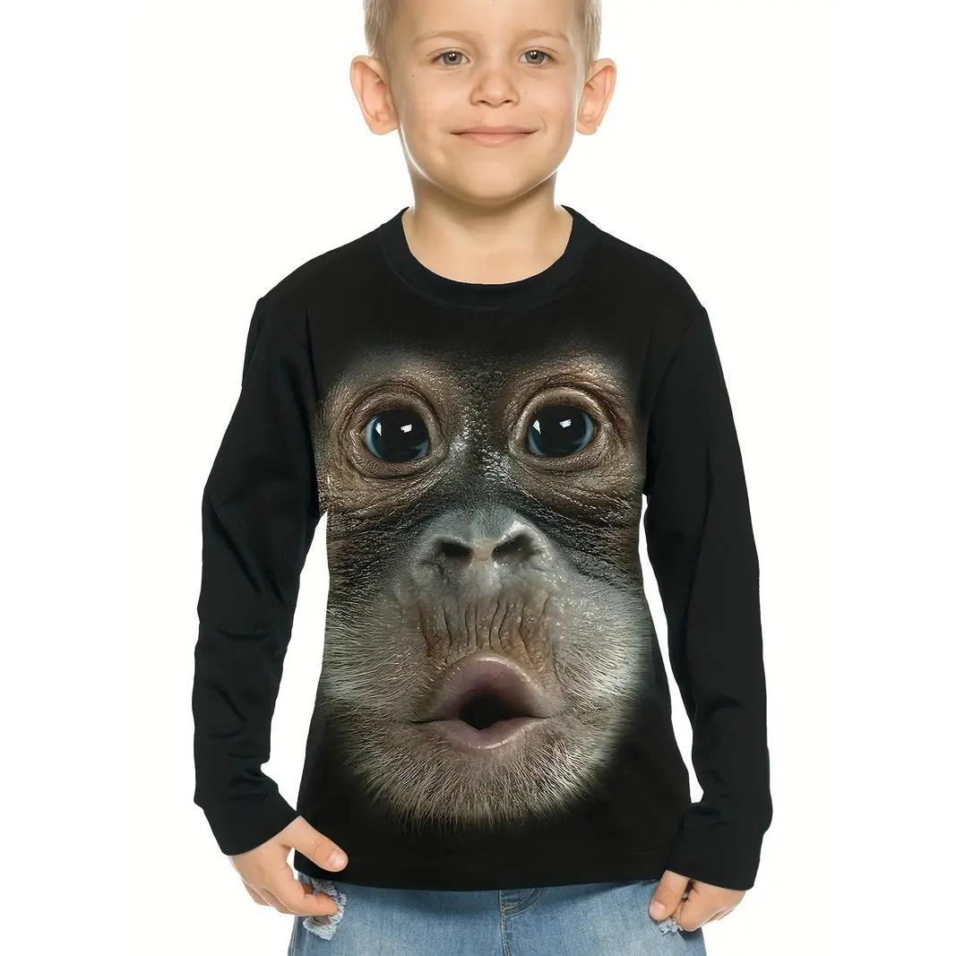 

Spring and Autumn Round Neck Animal Pattern 3D Printed Top Fashionable Casual Long Sleeved Children s Boy T-shirts 170