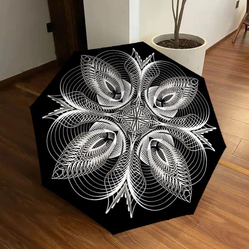 

1pc Abstract Pattern Automatic Folding Umbrella, Portable Collapsible Design, 8-Rib Iron Frame, Outdoor Accessory yy250905074
