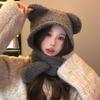 Japanese Cute Winter Bear Color Blocking Ear Knitted Strap Lei Feng Hat Autumn and Winter Warm Ear Protection Wool Hat