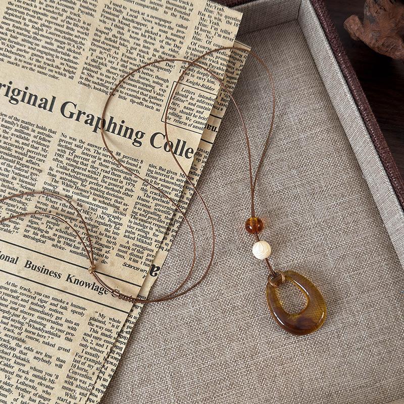 

Черное веревочное кольцо с подвеской длинное ожерелье Новый китайский дизайн этнический стиль свитер цепочка маленькая простая цепочка для толстовки с капюшоном аксессуары