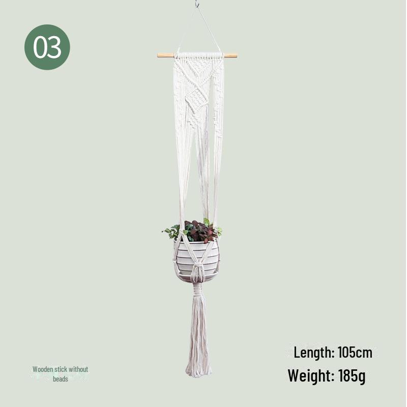 Coș suspendat din frânghie de bumbac țesut manual pentru decorarea balconului