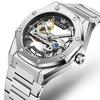OLEVS Luxury Octagonal Skeleton Automatic Watch for Men Stainless Steel Band Hollow Mechanical Sport Self-winding Male Clock