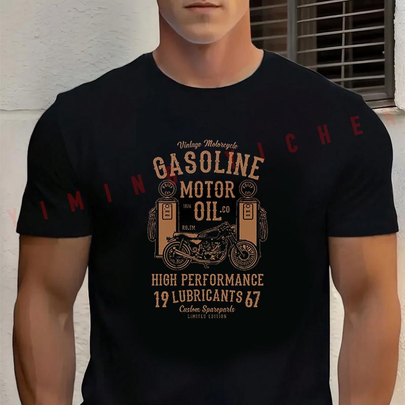 Gasoline Motor Oil Graphic Motorcycle Cotton T-shirt Short Sleeve Casual Basic O-Neck Breathable Unisex Tops