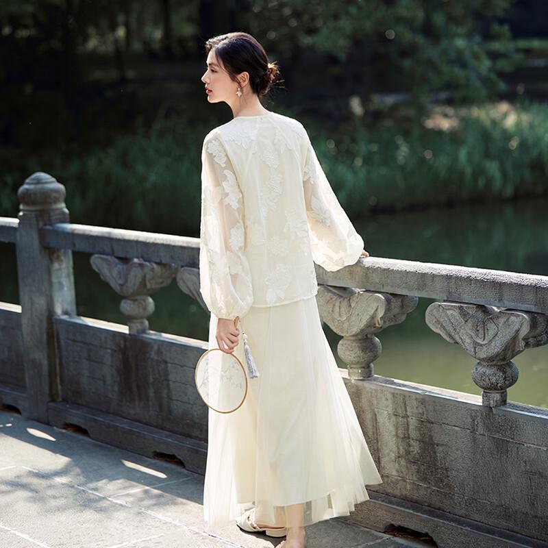 Xiangying New Chinese Style Embroidered A-Line Dress