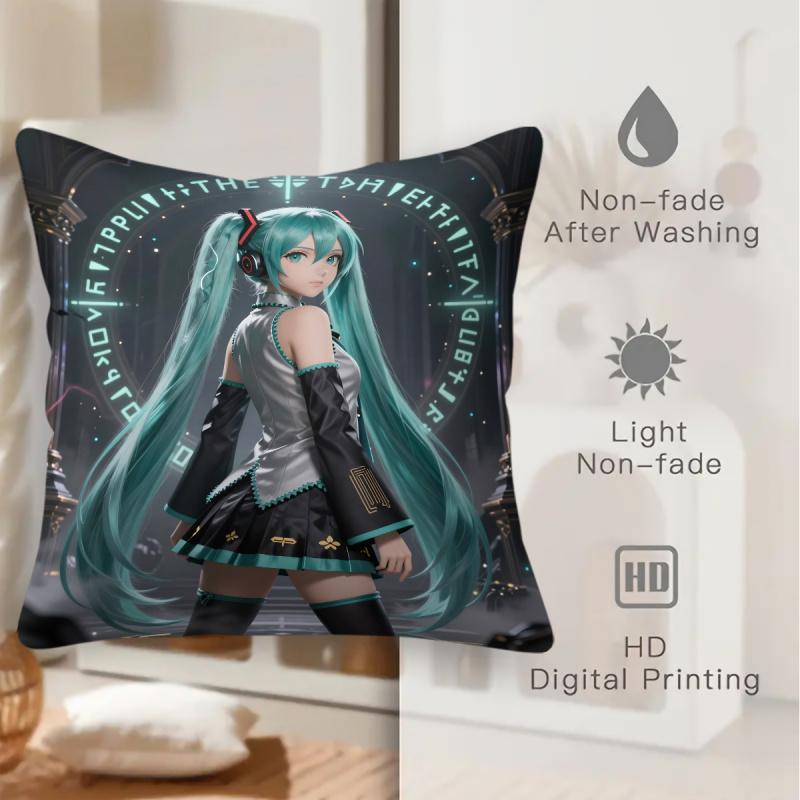 Hatsune Miku Anime Throw Pillow, 18Inch Cushion, Accent Pillow, Hd Digital Print, Includes Pillow Core For Sofa Bedroom