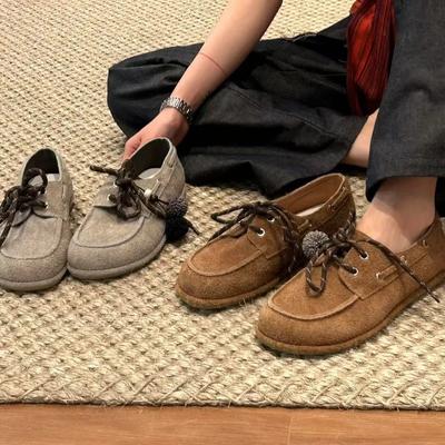 Fashion 2025 Autumn New Style Kangaroo Shoes Women's Slip-On Flat Bottom Lace-Up Detachable Pendant Loafers Casual Comfortable Footwear