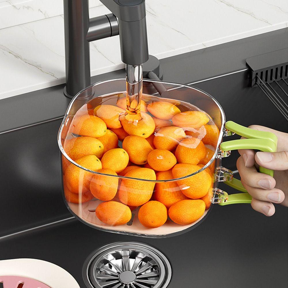 Foldable Handle Fruit Cleaning Bowl Splash-proof Food Storage Container Picnic