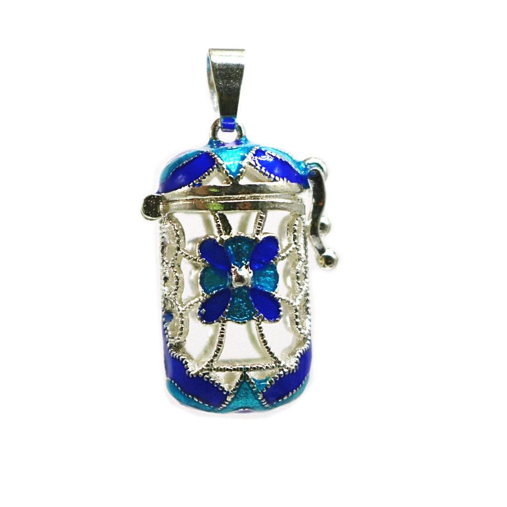 Copper-Plated Hollow Cylinder Perfume Bottle Pendant (DS010209) синий