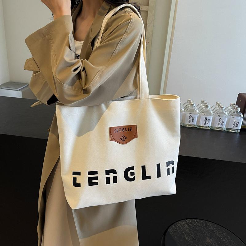 Large Capacity Tote Bag Women's Shopping Bag Letter Print Commuter Student Shoulder Bag