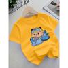 European Sizes ' Pink Short Sleeve T-Shirt with Cute Anime Bear & Blowing Bear Print - Summer Casual Round Neck Top, Soft Breathable Shirt for Kids,
