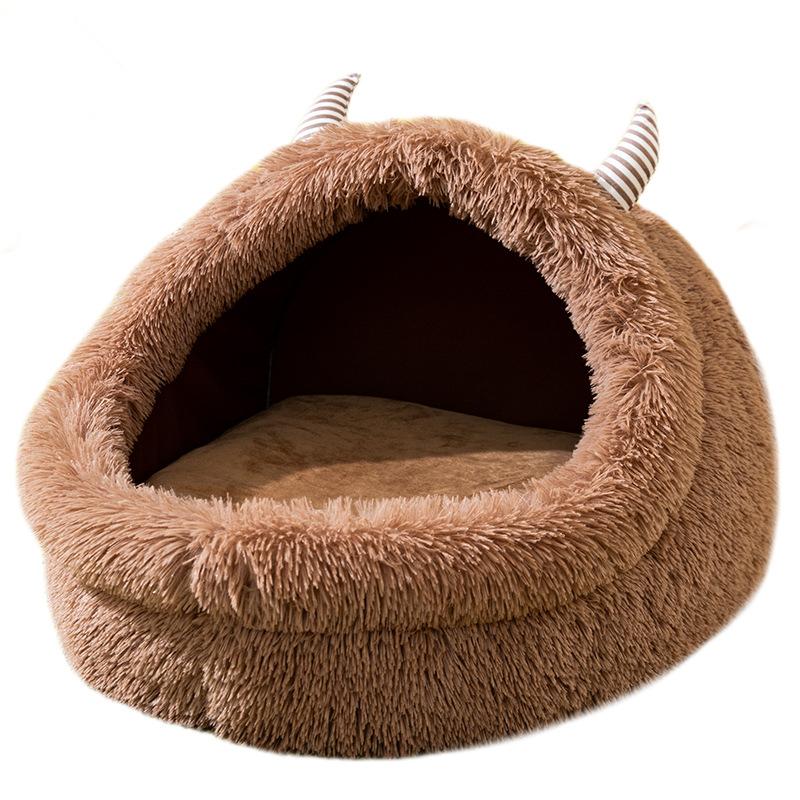 Autumn and Winter Dog Plush Thickened Warm Kennel Long Haired Monster Cat Nest Semi-closed Cute Cartoon Pet Nest