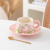 Linglong Flower Coffee Cup Saucer Set High Value Ceramic Mug Original Watercolor Fashion Ceramic Coffee Cup Saucer