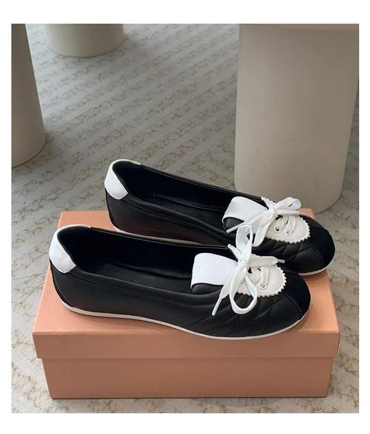 Home Forrest Gump training shoes 2025 spring and summer new French ballet flats round head lace-up splicing single shoes women