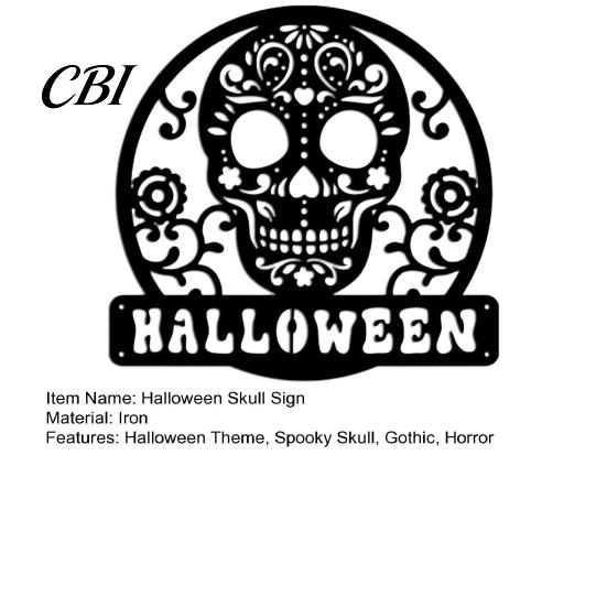 Retro Halloween Party Supplies Skull Metal Door Sign, Gothic Spooky Skeleton Head Hanging Wall Entrance Ornament Art for Man Cave, Bar, Bedroom,