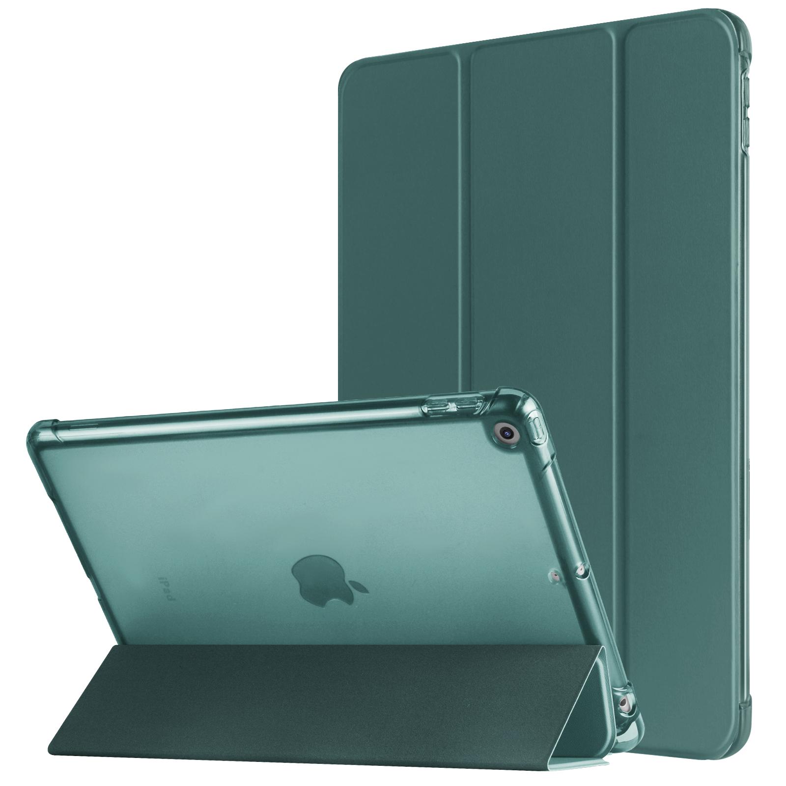

For iPad 10.2 (2021)/(2019)/(2020) Case Tri-Fold Stand Leather Tablet Cover with Pencil Holder Blackish Green