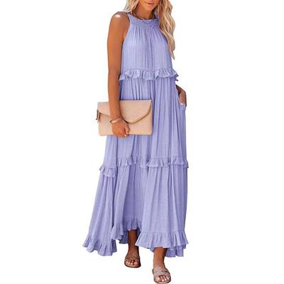 Sommer Halter Oansatz Kuchen Kleid Elegante Ärmellose Weiße Lange Kleid Temperament Einfarbig Lose Rüschen Party Kleid Frauen 26570