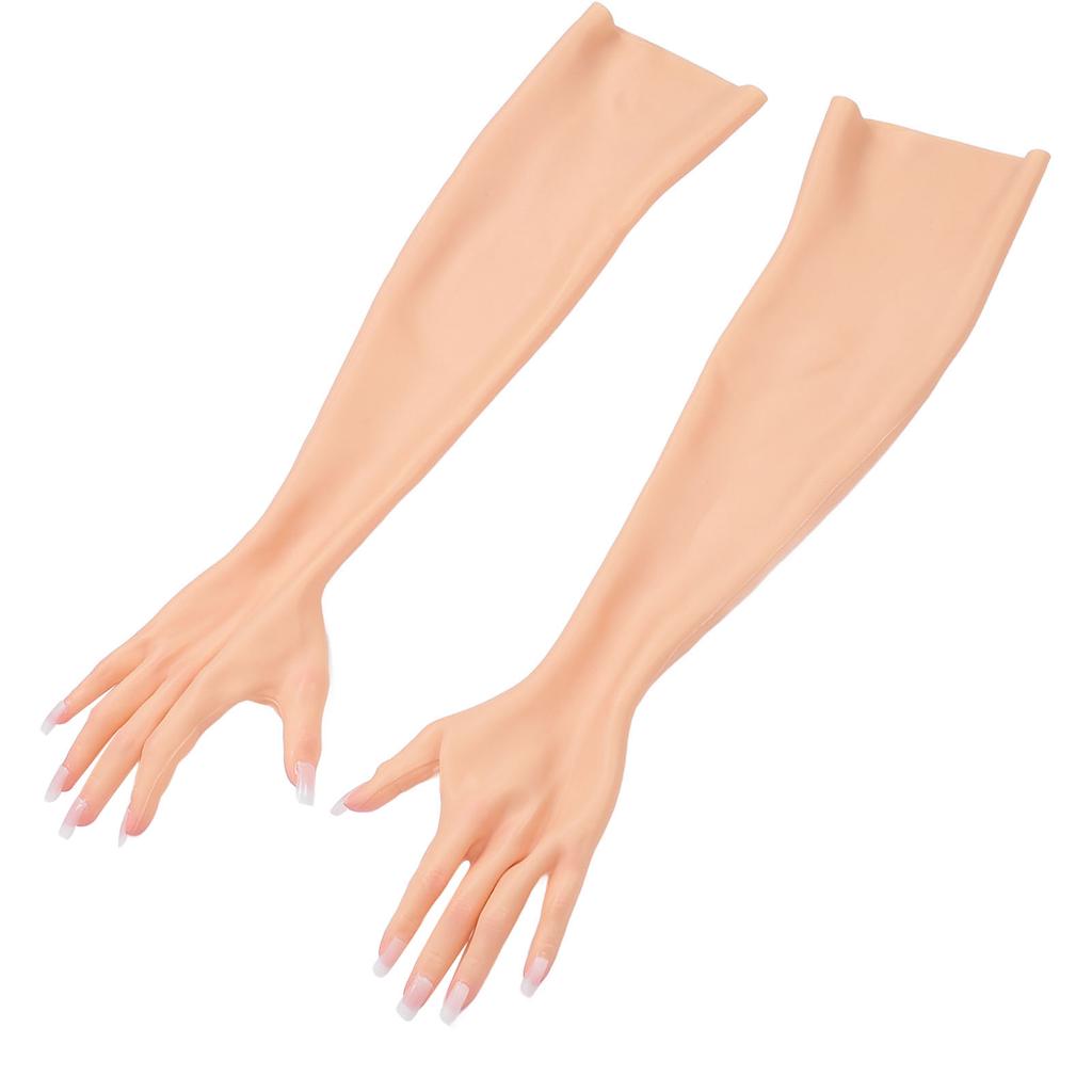 1 Pair Silicone Women Prosthesis Nail Hand Gloves Soft Full Arm Lifelike Skin Nail Hand Gloves for