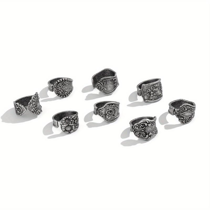 8Pcs Exaggerated Vintage Ring Joint Ring Set Retro Lace Pattern Open Ring Set Western Suitable For Party Festival And Daily Wear