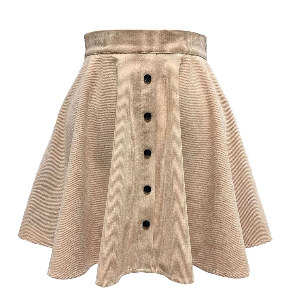 Women's Solid Color Corduroy Skirt Fashionable Sweet Single Row Button High Waisted Umbrella Skirt for Women