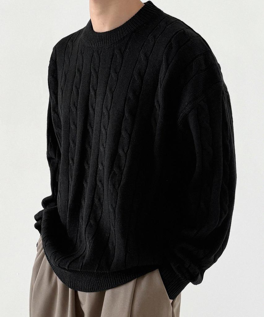 ORIGINALDAY Oversized Round Cable Knit Black