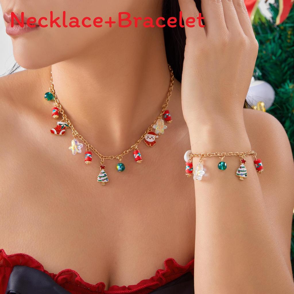 

Santa Claus Snowman Charm Jewelry Set With Electroplated Finish For Men And Women Style A