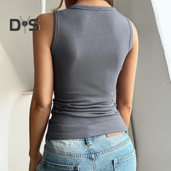 Damväst Fyrkantig Krage Ärmlös Enfärgad Slim Fit Linnen Enfärgad Justerbara Knappar Linne