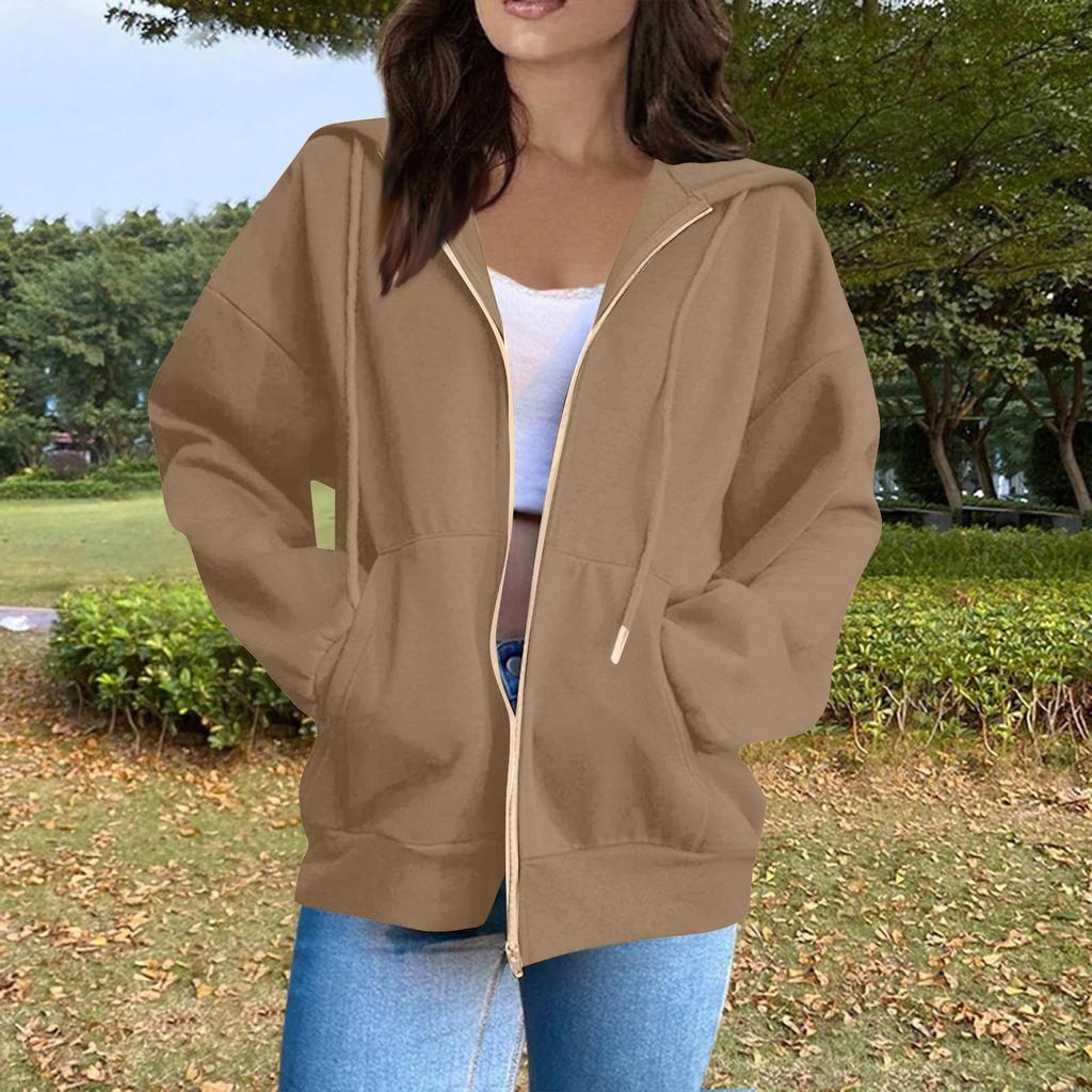 Damenmode Lässige Langarm Einfarbig Kapuzenpullover Tops