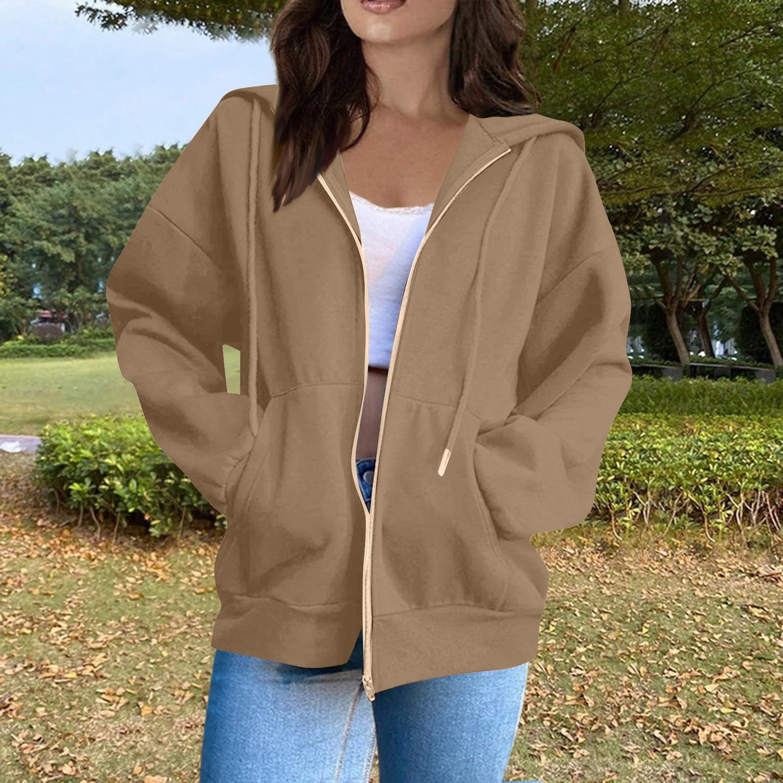 

Женская мода Повседневные толстовки с капюшоном и длинным рукавом однотонные топы S коричневый