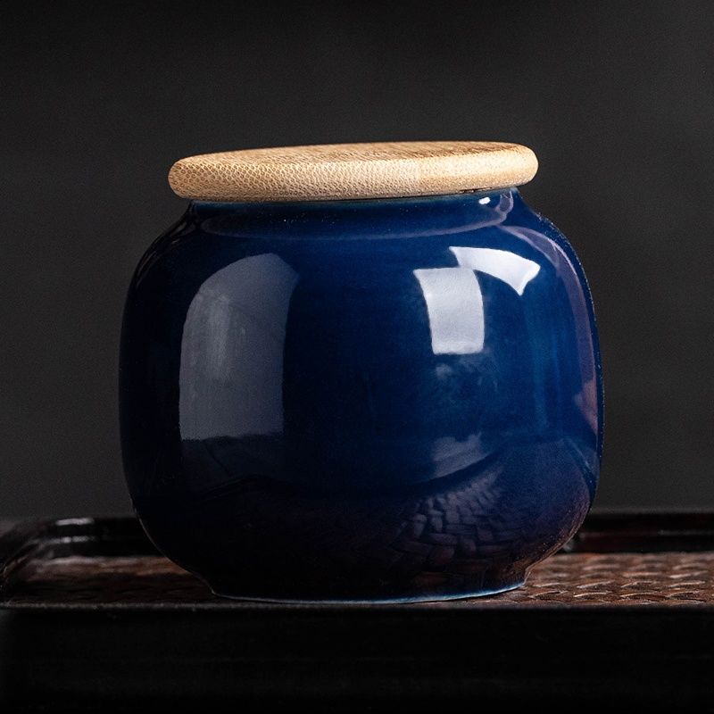 Kreativt förseglat teförvaringskärl med lock av bambu, portabel mini keramisk förvaringsburk, behållare för nötter, godis, mat, prydnad, heminredning