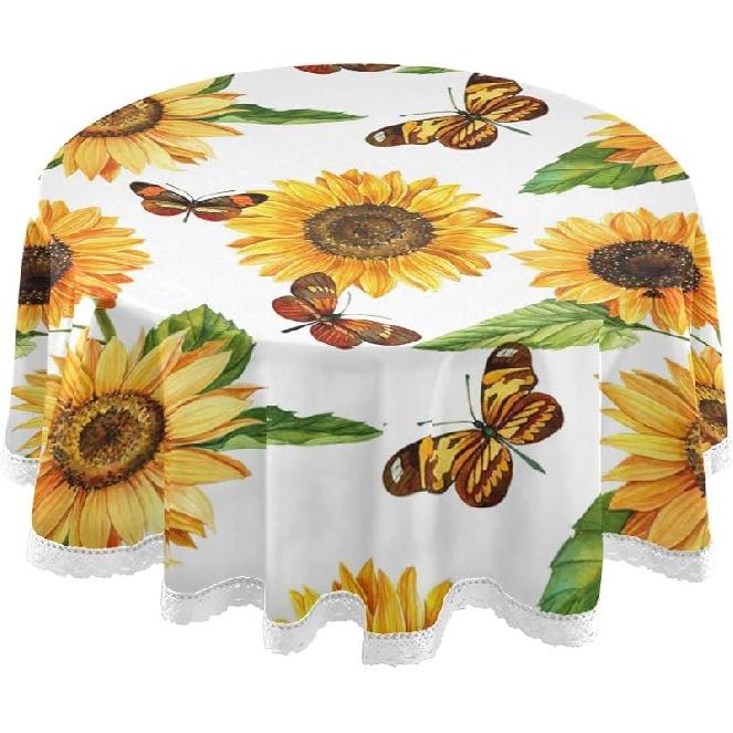 

Qilmy Круглая скатерть Мандала 60 дюймов Макраме Кружево Скатерть Покрытие для стола для кухни Обеденный стол Декор столешницы Sunflower Butterfly