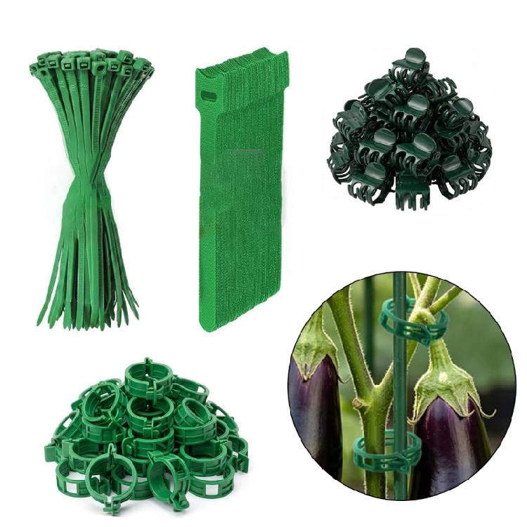 Plant Training Clip and Tie Set with Hook-and-Loop Bands, Plastic and Nylon Securing Pieces for Indoor Pot Care, Balcony Garden Care and Climbing