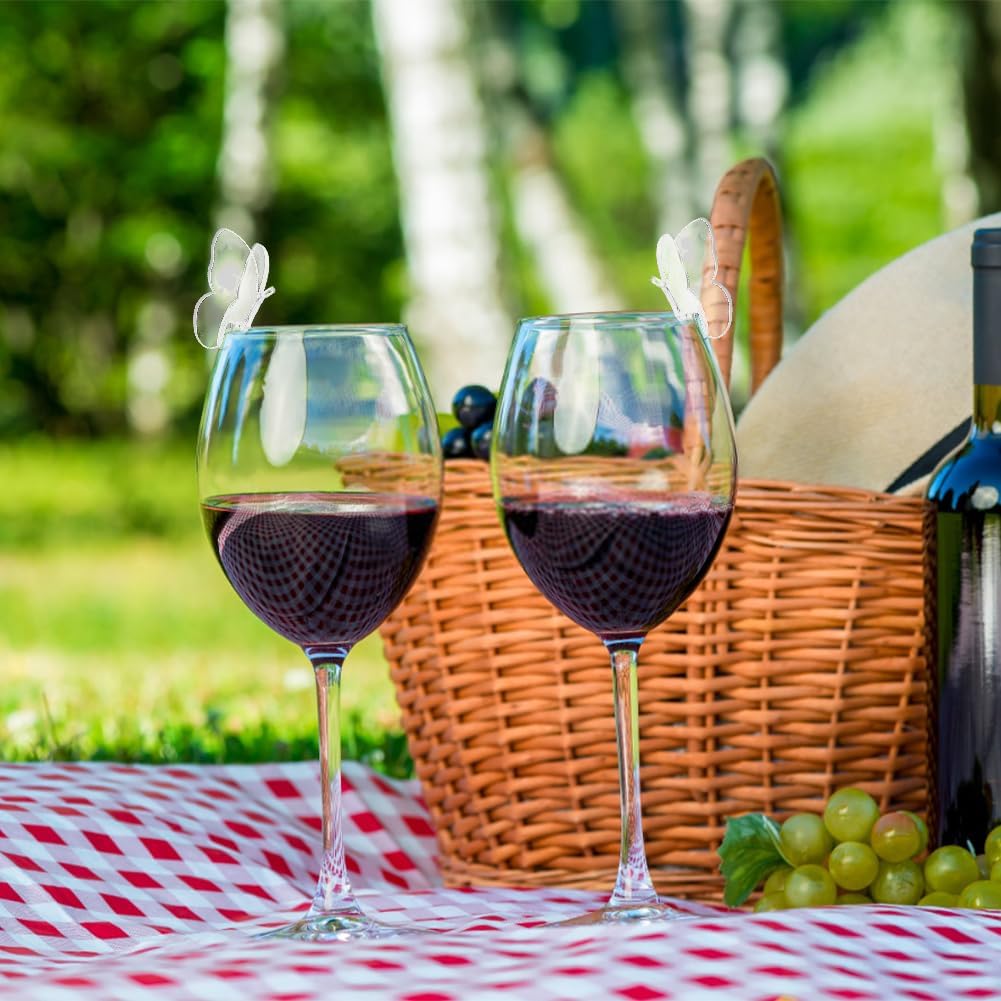 FINGERINSPIRE 24 Pcs 3D Acrylic Drink Tags Three-dimensional Butterfly Party Drink Tag Wine Glass Disc Drinking Tags DIY Drink Label for Rim of Glass