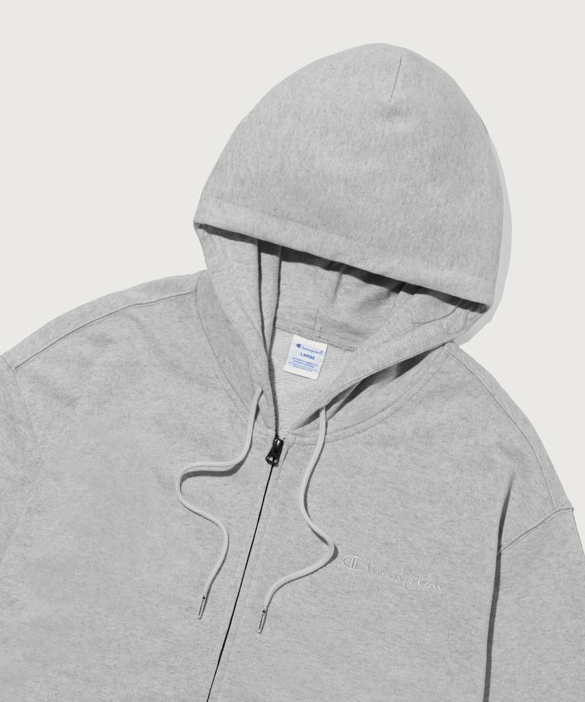 Champion Small Logo Loose Fit Zip-Up Hoodie Grey
