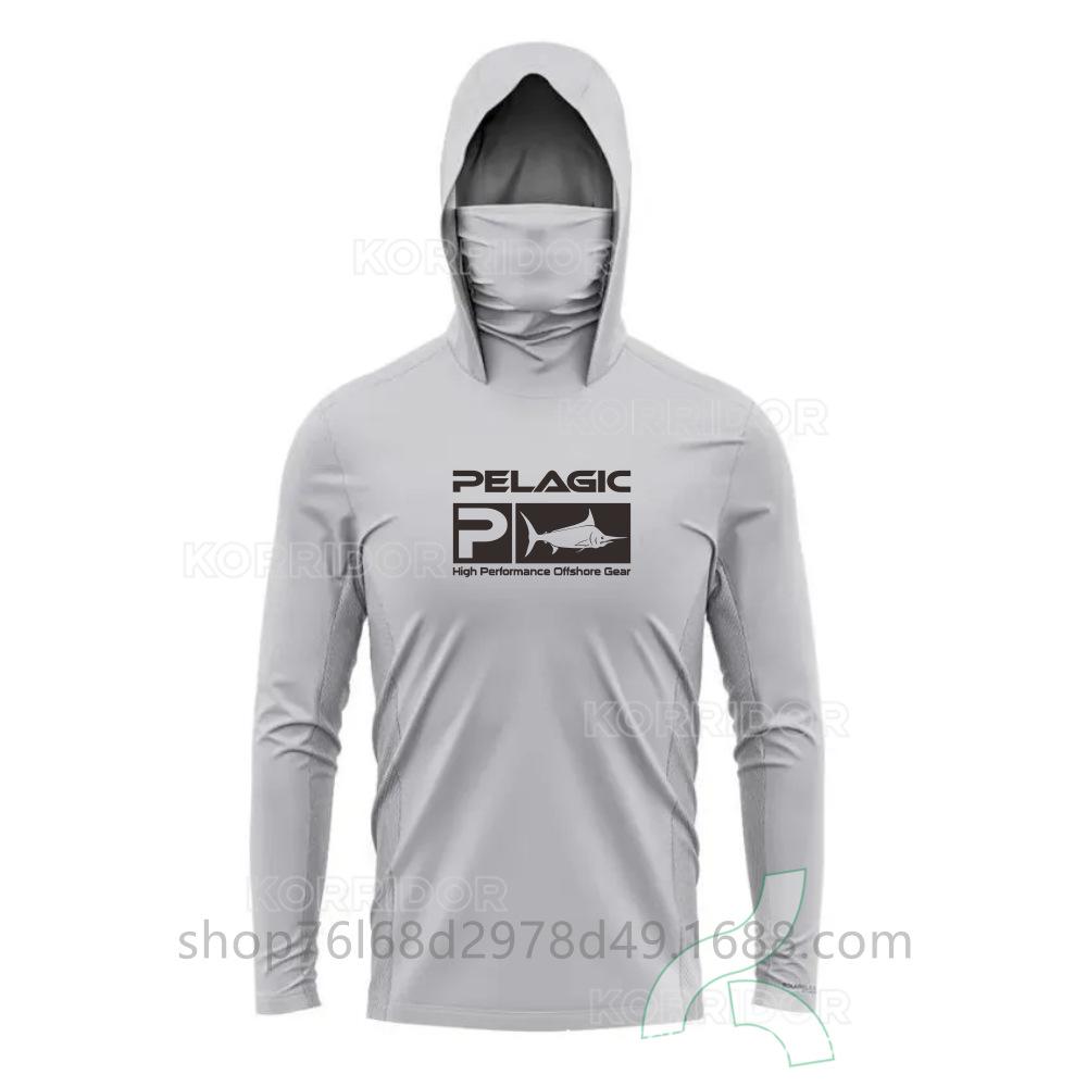 Pelagic Long Sleeve Fishing Suit Ice Silk Face Towel Hoodie Quick Drying Breathable Sunscreen Thin T-Shirt UPF50 +