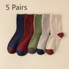 5 Pairs of Women's Winter Solid Color Dot Yarn Sleeping Floor Socks